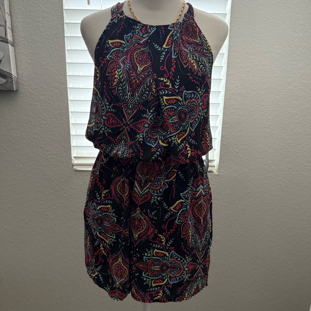 New York & Company Black Paisley Mini romper
